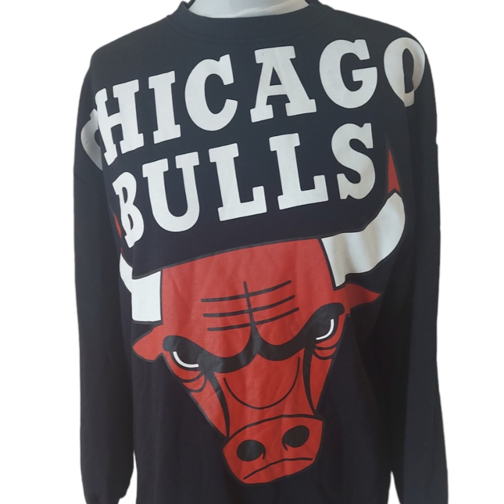 Chicago Bulls Black Sweater Dress Oversized UK Size 2XS Big Graphic Print - Picture 3 of 8